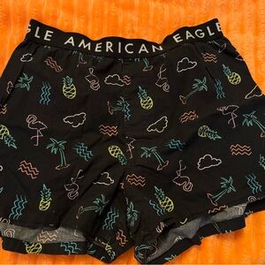 American Eagle Black and Teal Patterned Shorts